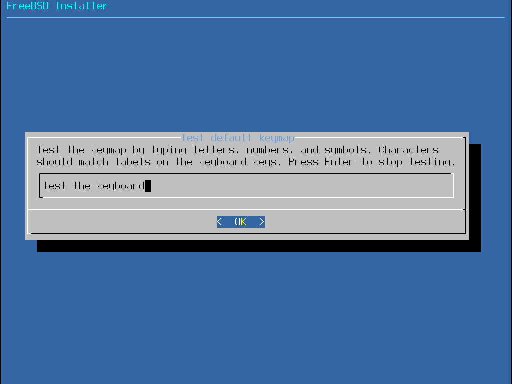 Меню тестирования раскладки клавиатуры