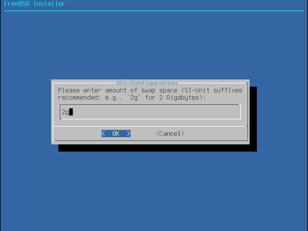Меню с запросом объема области подкачки