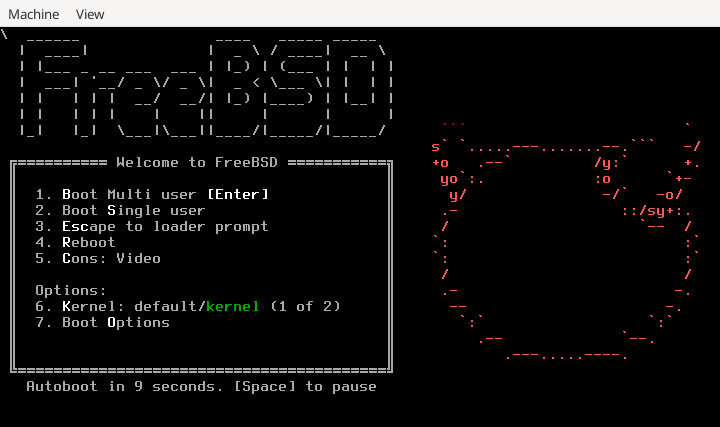 Меню загрузчика FreeBSD.